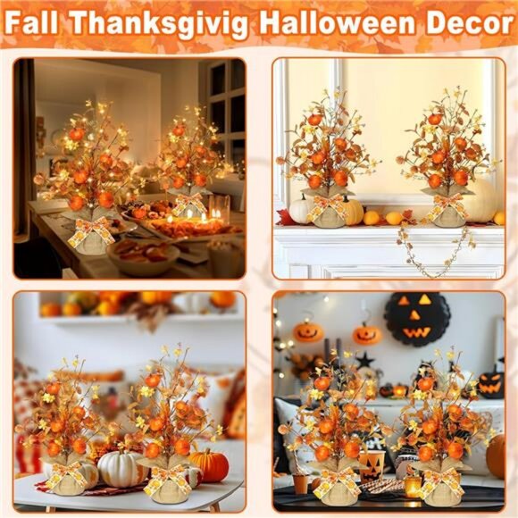 2 Pack & Timer Lighted Fall Tree Tabletop Fall Decor 30 LED Battery Operated - Picture 6 of 7